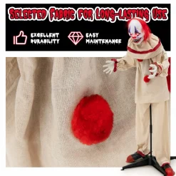 Tangkula 5FT Grins Animatronic Killer Clown, Indoor Outdoor Scary Clown Halloween Decoration with Pre-Recorded Creepy Sound
