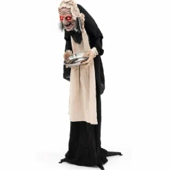 Tangkula 5.2FT Halloween Animated Standing Greeter Old Lady with Candy Dish