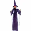 Tangkula 6FT Halloween Animatronic Witch, Hanging Halloween Decoration with Pre-Recorded Phrases