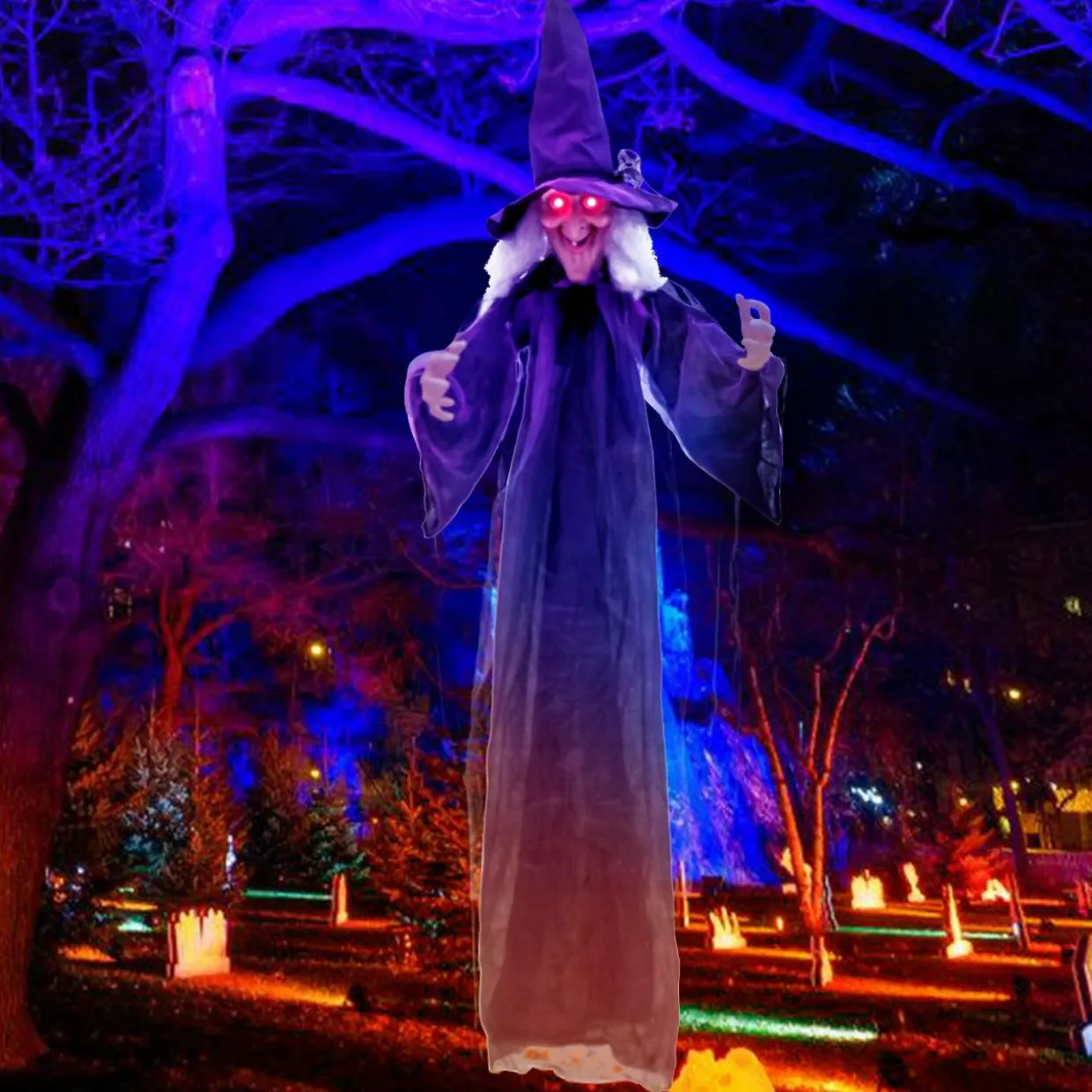 Tangkula 6FT Halloween Animatronic Witch, Hanging Halloween Decoration with Pre-Recorded Phrases