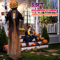 Tangkula 5.6FT Halloween Animated Standing Pumpkin Scarecrow