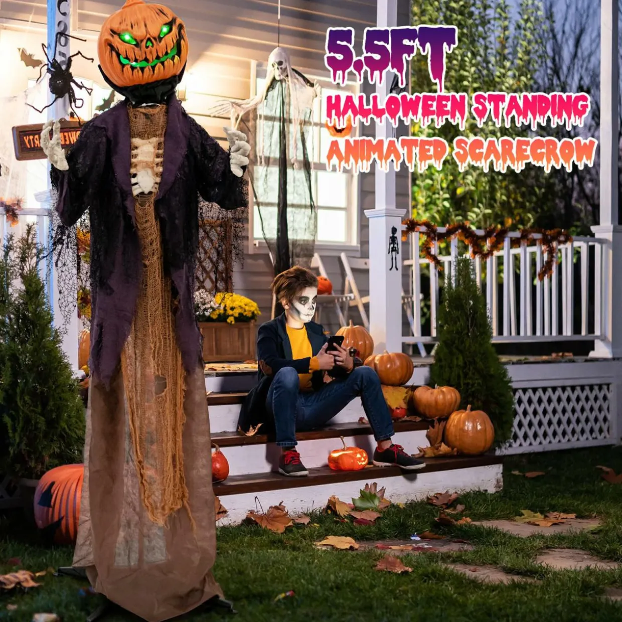 Tangkula 5.6FT Halloween Animated Standing Pumpkin Scarecrow