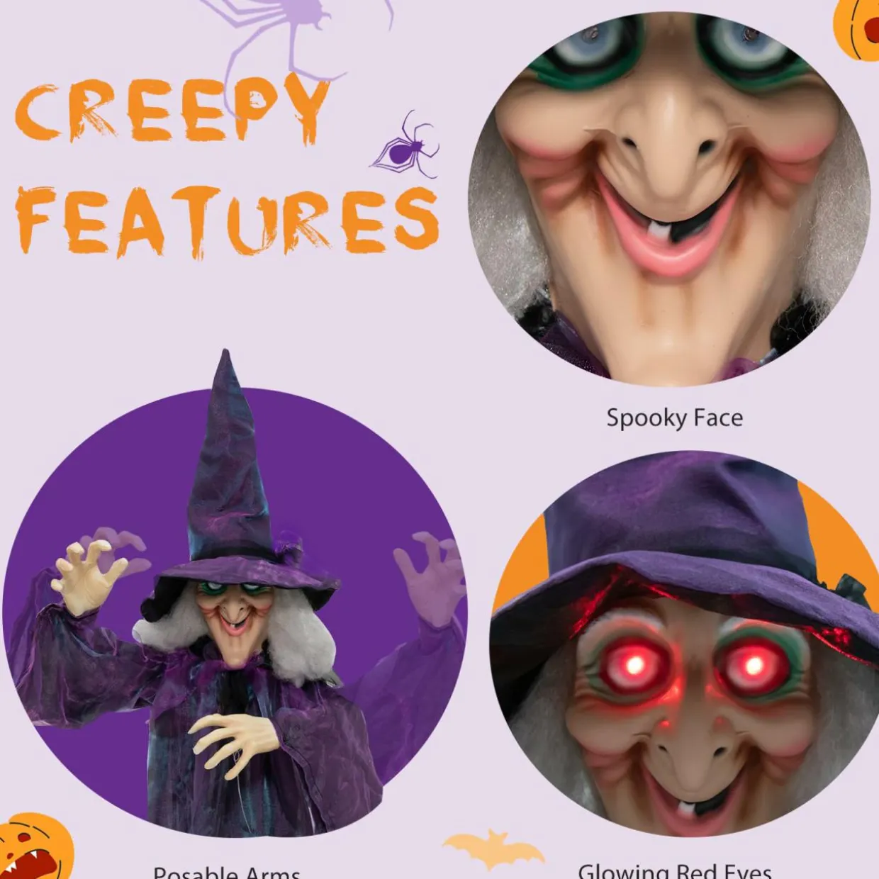 Tangkula 6FT Halloween Animatronic Witch, Hanging Halloween Decoration with Pre-Recorded Phrases