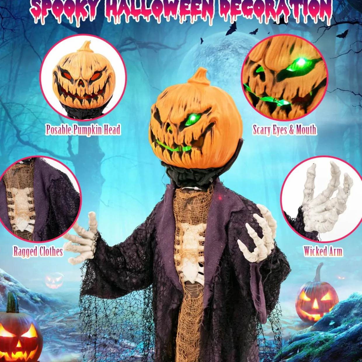 Tangkula 5.6FT Halloween Animated Standing Pumpkin Scarecrow
