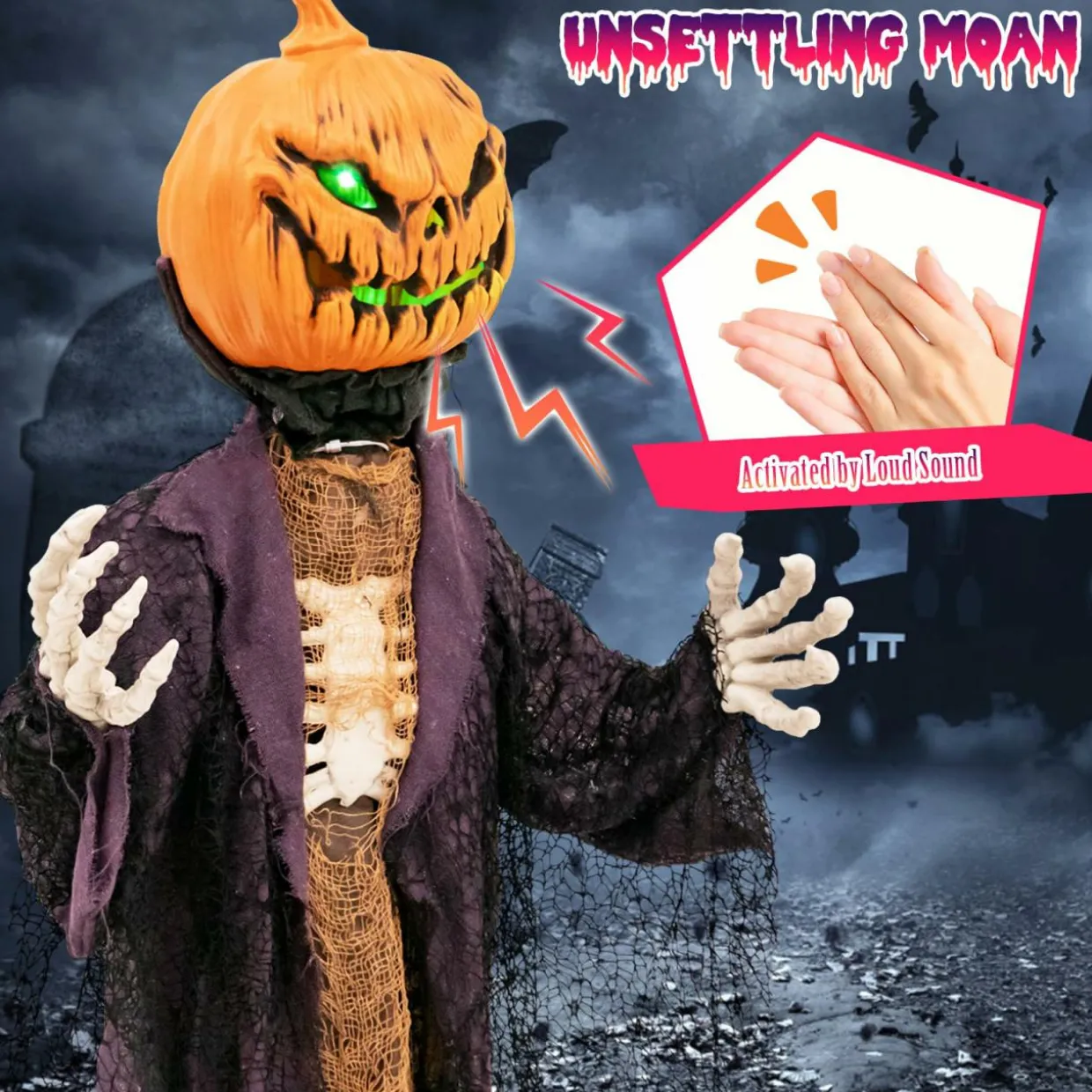 Tangkula 5.6FT Halloween Animated Standing Pumpkin Scarecrow