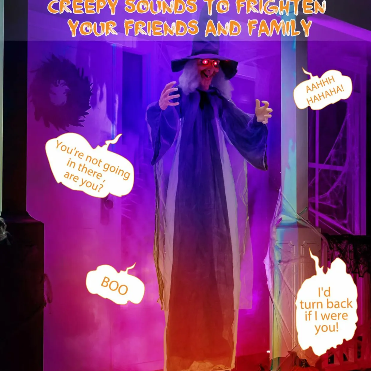 Tangkula 6FT Halloween Animatronic Witch, Hanging Halloween Decoration with Pre-Recorded Phrases