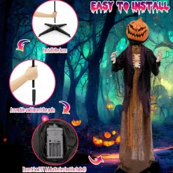 Tangkula 5.6FT Halloween Animated Standing Pumpkin Scarecrow