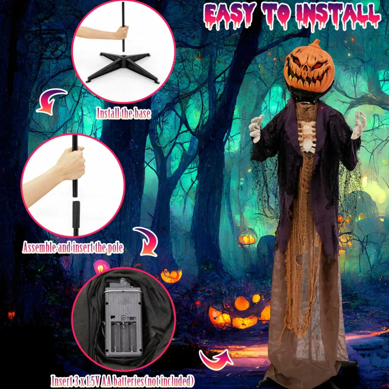 Tangkula 5.6FT Halloween Animated Standing Pumpkin Scarecrow