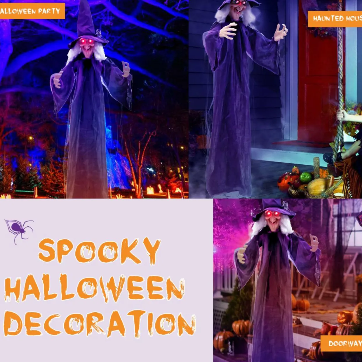 Tangkula 6FT Halloween Animatronic Witch, Hanging Halloween Decoration with Pre-Recorded Phrases