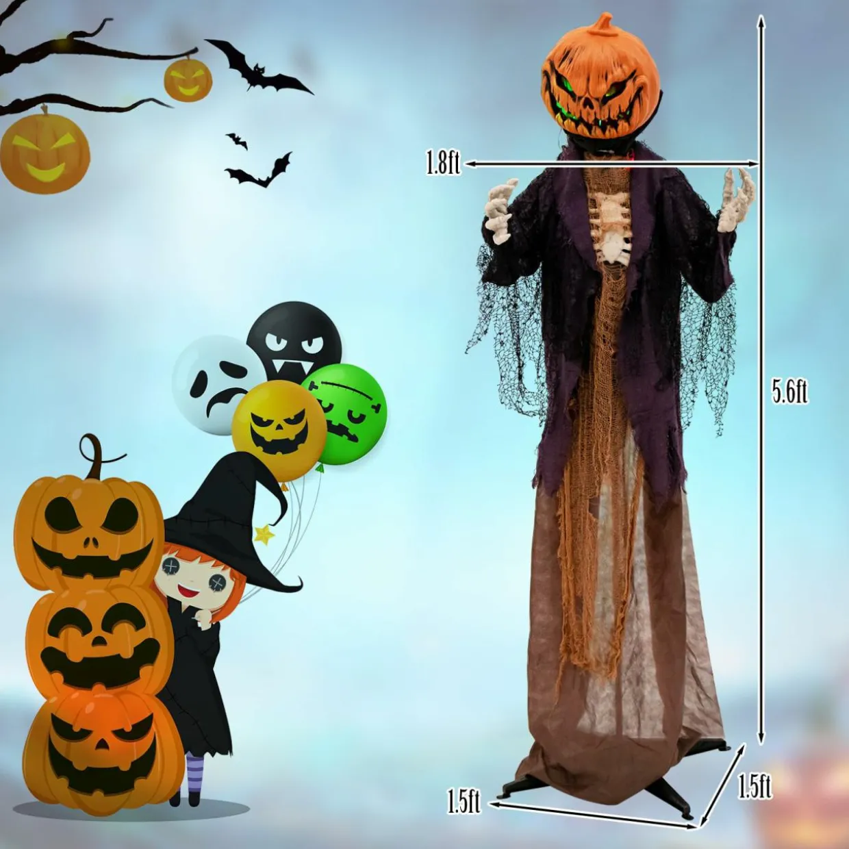 Tangkula 5.6FT Halloween Animated Standing Pumpkin Scarecrow