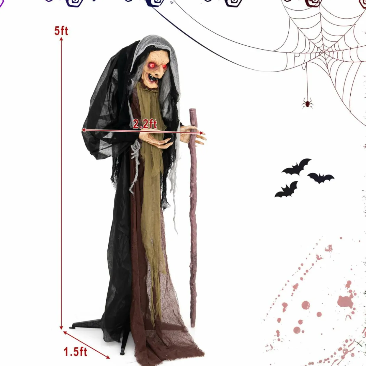 Tangkula 5FT Halloween Animated Standing Witch