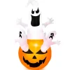 Tangkula 6ft Halloween Inflatables Ghost, Pumpkin-Halloween Blow Up Yard Decorations w/Build-in LED Light