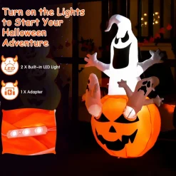 Tangkula 6ft Halloween Inflatables Ghost, Pumpkin-Halloween Blow Up Yard Decorations w/Build-in LED Light