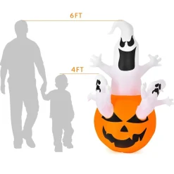 Tangkula 6ft Halloween Inflatables Ghost, Pumpkin-Halloween Blow Up Yard Decorations w/Build-in LED Light
