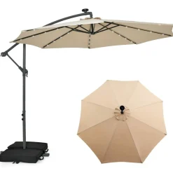 TANGKULA 10FT Hanging Offset Umbrella, Cantilever Umbrella with 32 LED Lights