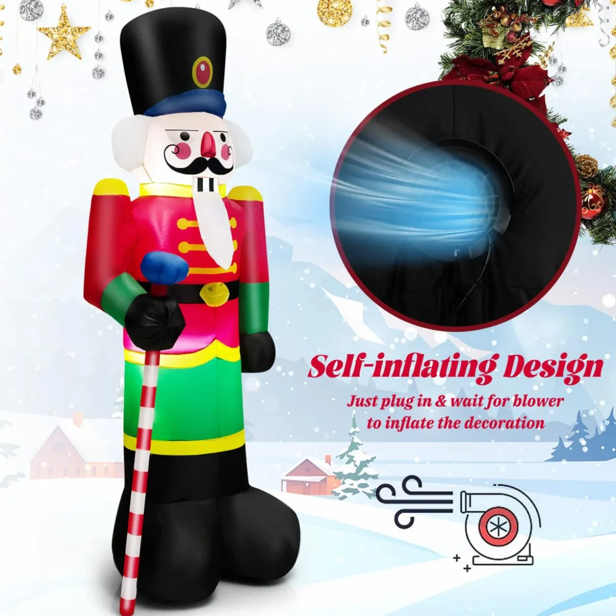 Tangkula 8FT Inflatable Nutcracker Soldier for Christmas