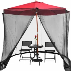 TANGKULA 9/10FT Patio Umbrella Screen, with Zipper Door and Polyester Mesh Netting