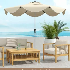 Tangkula 9Ft Patio Umbrella, Outdoor Umbrella with Crank Handle, Push Button Tilt, 2-Tier Beach Umbrella with Sun-Protective Canopy