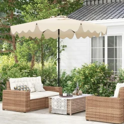 Tangkula 9Ft Patio Umbrella with Crank, 2-Tier Outdoor Umbrella with Push Button Tilt, Sun-Protective Canopy