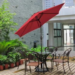 Tangkula 9FT Patio Umbrella, Outdoor Market Table Umbrella with Push Button Tilt Adjustment, Crank & 6 Sturdy Ribs for Garden
