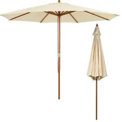 Tangkula 10FT Patio Umbrella, Outdoor Table Market Umbrella w/8 Wooden Ribs