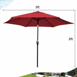 Tangkula 9FT Patio Umbrella, Outdoor Market Table Umbrella with Push Button Tilt Adjustment, Crank & 6 Sturdy Ribs for Garden