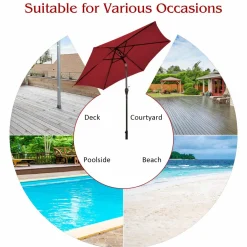 Tangkula 9FT Patio Umbrella, Outdoor Market Table Umbrella with Push Button Tilt Adjustment, Crank & 6 Sturdy Ribs for Garden