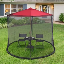 TANGKULA 9/10FT Patio Umbrella Screen, with Zipper Door and Polyester Mesh Netting