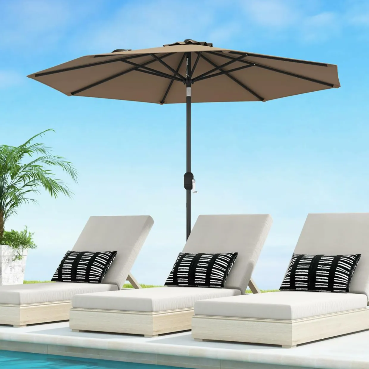 Tangkula 9FT Patio Umbrella, Outdoor Market Table Umbrella with Push Button Tilt Adjustment, Crank & 6 Sturdy Ribs for Garden