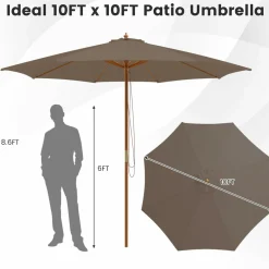Tangkula 10FT Patio Umbrella, Outdoor Table Market Umbrella w/8 Wooden Ribs