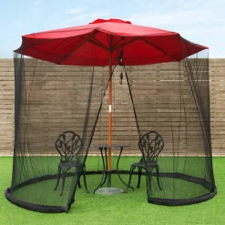 TANGKULA 9/10FT Patio Umbrella Screen, with Zipper Door and Polyester Mesh Netting
