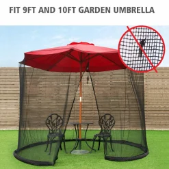 TANGKULA 9/10FT Patio Umbrella Screen, with Zipper Door and Polyester Mesh Netting