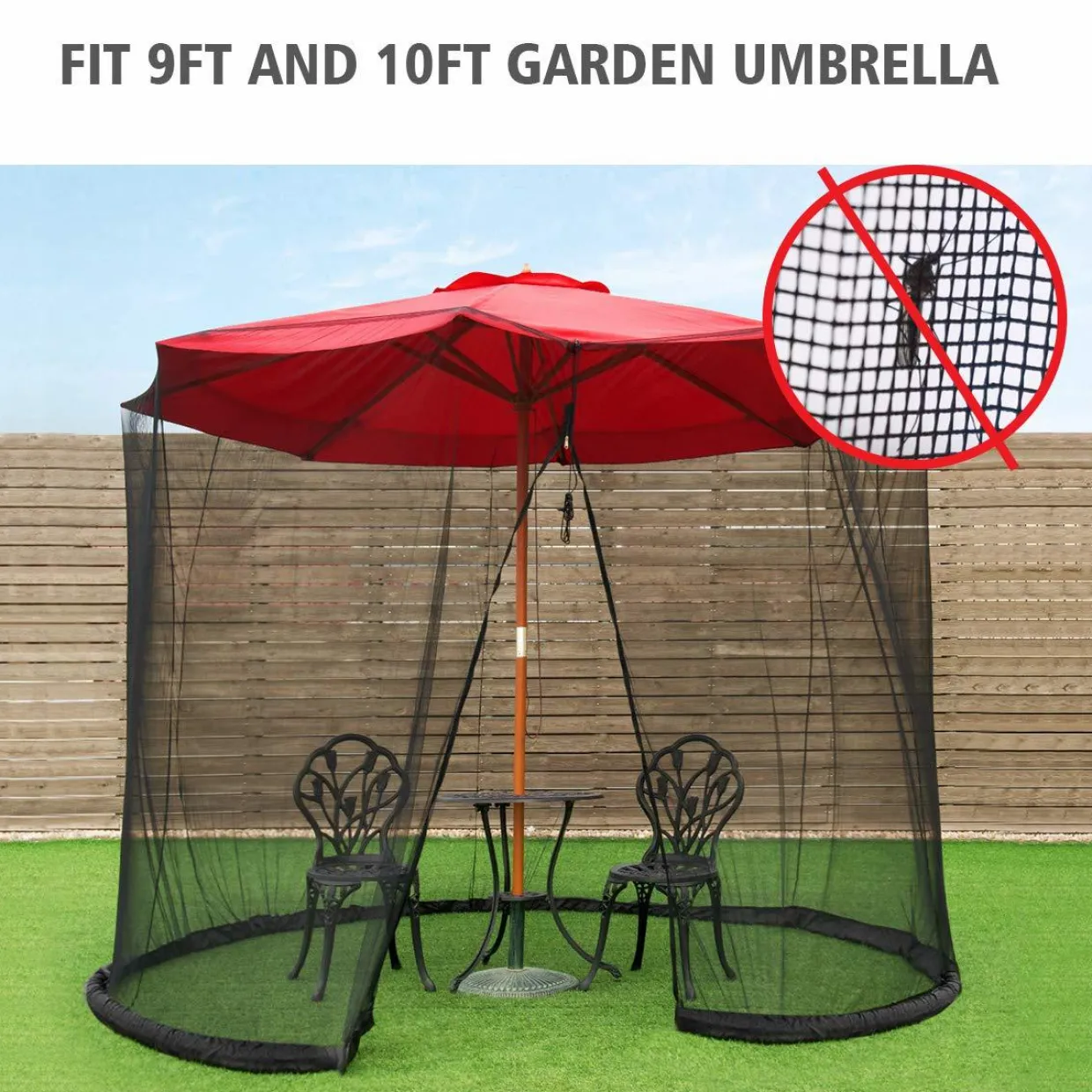 TANGKULA 9/10FT Patio Umbrella Screen, with Zipper Door and Polyester Mesh Netting