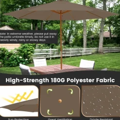 Tangkula 10FT Patio Umbrella, Outdoor Table Market Umbrella w/8 Wooden Ribs