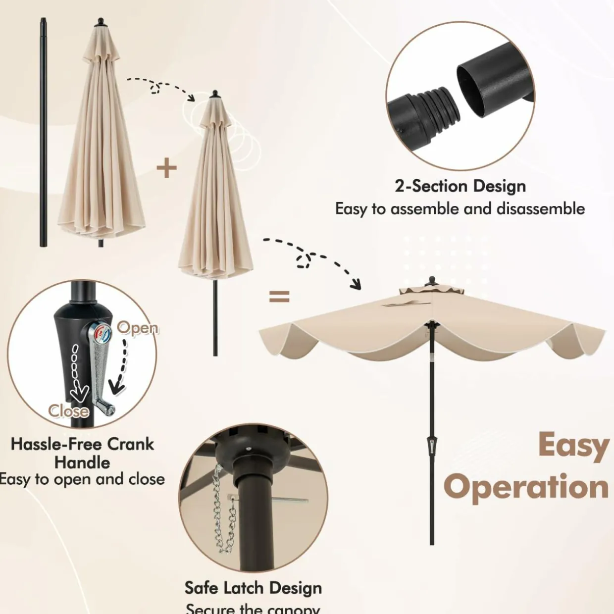 Tangkula 9Ft Patio Umbrella, Outdoor Umbrella with Crank Handle, Push Button Tilt, 2-Tier Beach Umbrella with Sun-Protective Canopy
