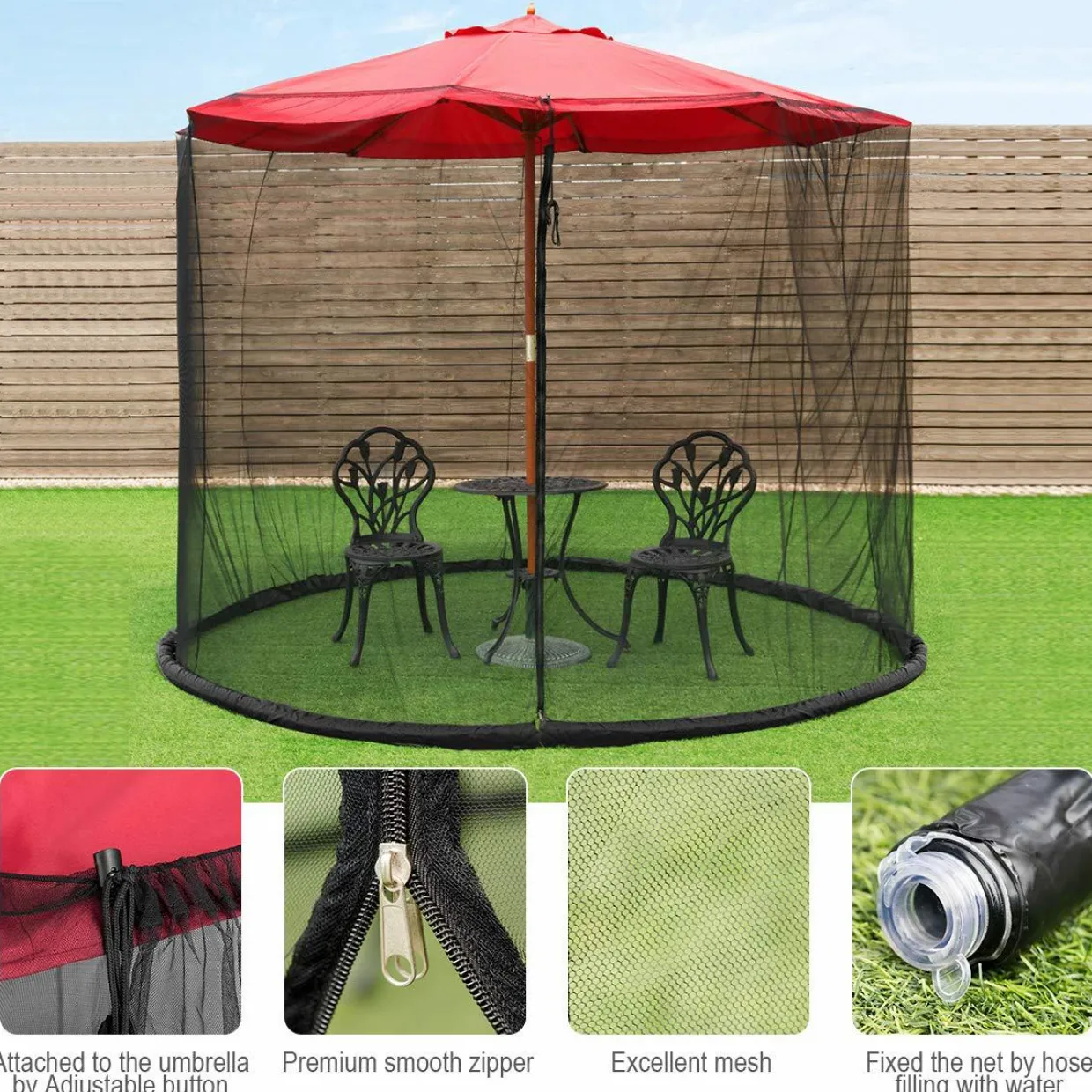 TANGKULA 9/10FT Patio Umbrella Screen, with Zipper Door and Polyester Mesh Netting