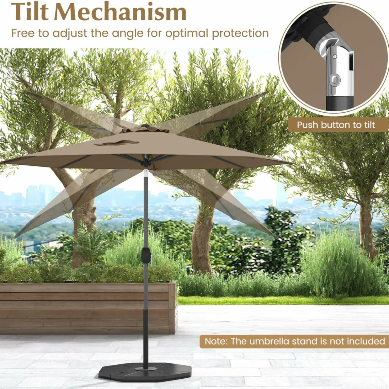 Tangkula 9FT Patio Umbrella, Outdoor Market Table Umbrella with Push Button Tilt Adjustment, Crank & 6 Sturdy Ribs for Garden