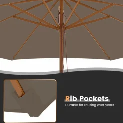 Tangkula 10FT Patio Umbrella, Outdoor Table Market Umbrella w/8 Wooden Ribs