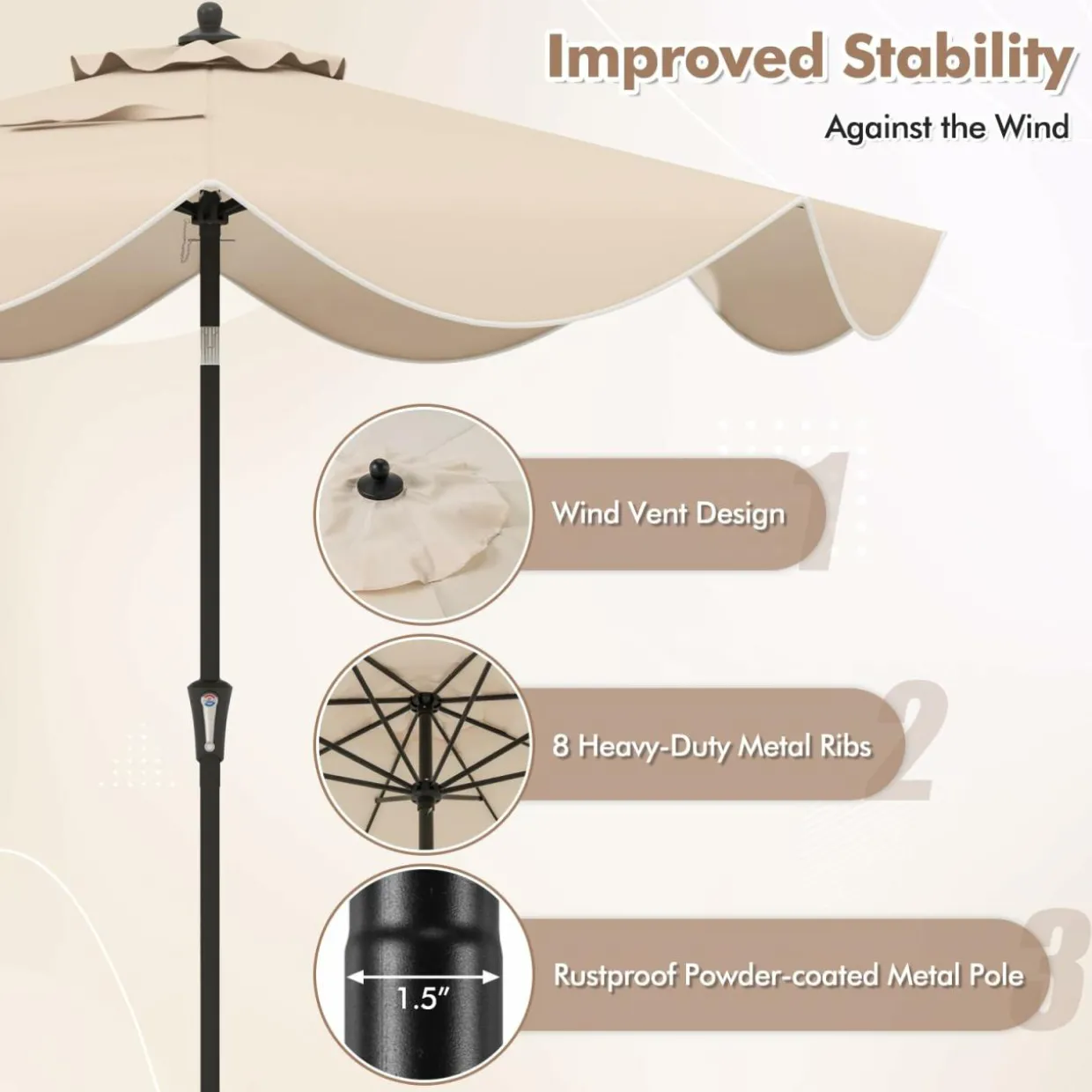 Tangkula 9Ft Patio Umbrella, Outdoor Umbrella with Crank Handle, Push Button Tilt, 2-Tier Beach Umbrella with Sun-Protective Canopy