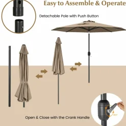 Tangkula 9FT Patio Umbrella, Outdoor Market Table Umbrella with Push Button Tilt Adjustment, Crank & 6 Sturdy Ribs for Garden