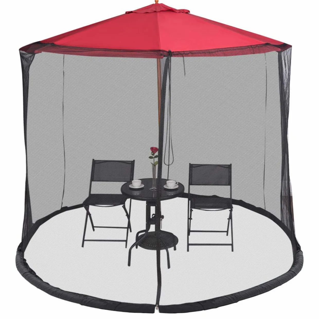 TANGKULA 9/10FT Patio Umbrella Screen, with Zipper Door and Polyester Mesh Netting