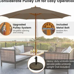 Tangkula 10FT Patio Umbrella, Outdoor Table Market Umbrella w/8 Wooden Ribs