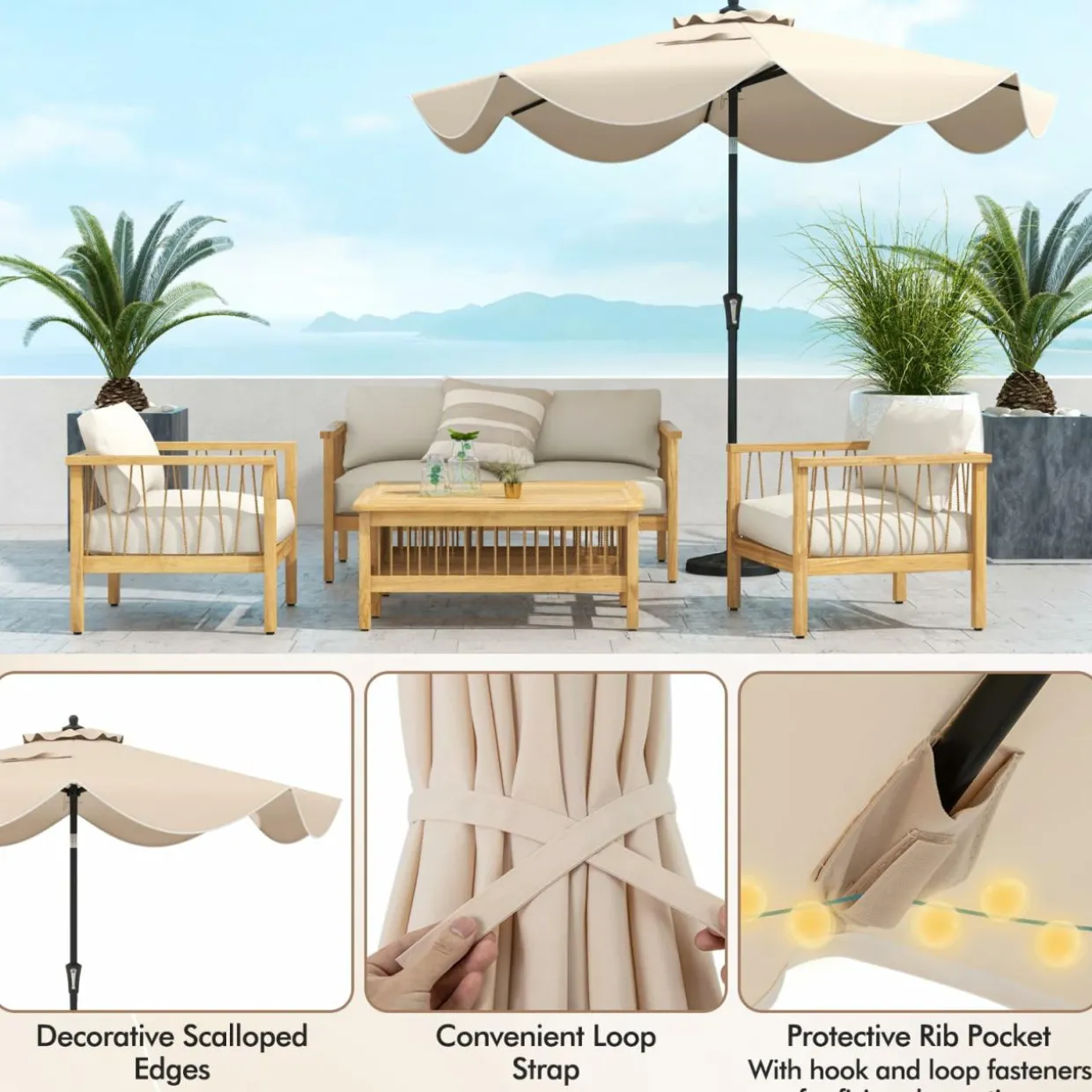 Tangkula 9Ft Patio Umbrella, Outdoor Umbrella with Crank Handle, Push Button Tilt, 2-Tier Beach Umbrella with Sun-Protective Canopy