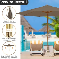 Tangkula 10FT Patio Umbrella, Outdoor Table Market Umbrella w/8 Wooden Ribs