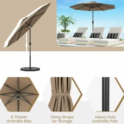 Tangkula 9FT Patio Umbrella, Outdoor Market Table Umbrella with Push Button Tilt Adjustment, Crank & 6 Sturdy Ribs for Garden