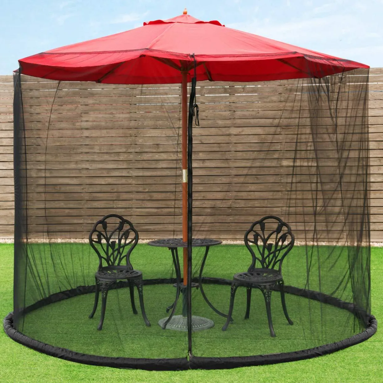 TANGKULA 9/10FT Patio Umbrella Screen, with Zipper Door and Polyester Mesh Netting
