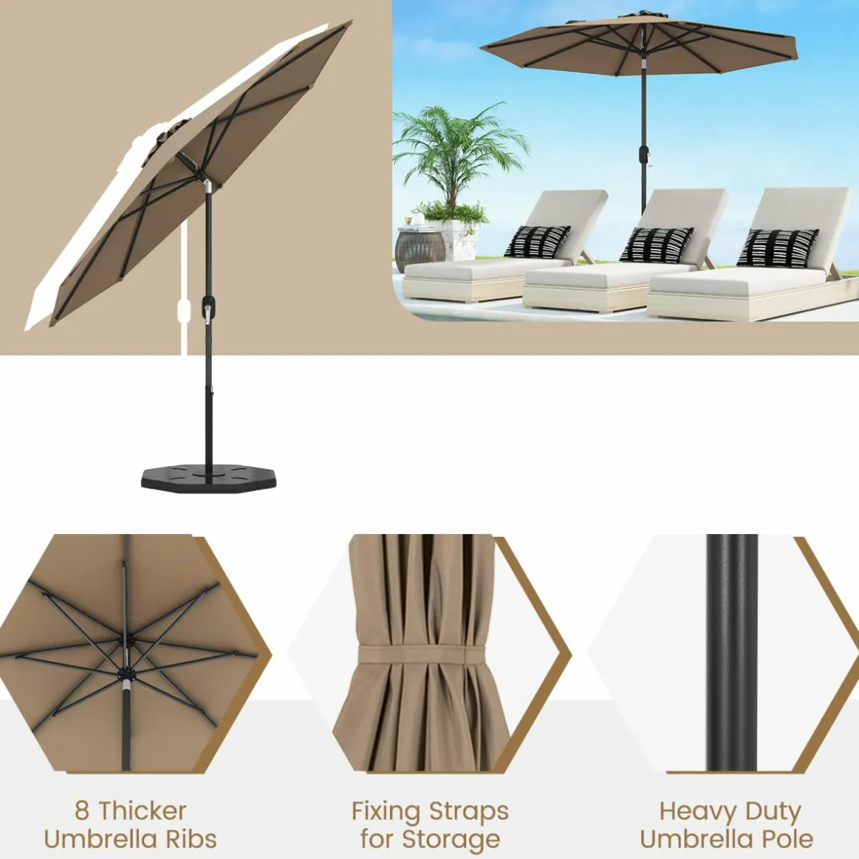 Tangkula 9FT Patio Umbrella, Outdoor Market Table Umbrella with Push Button Tilt Adjustment, Crank & 6 Sturdy Ribs for Garden