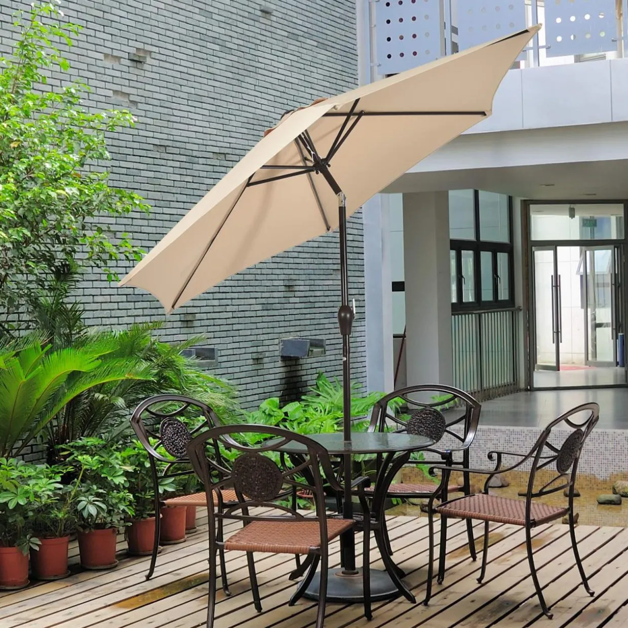 Tangkula 9FT Patio Umbrella, Outdoor Market Table Umbrella with Push Button Tilt Adjustment, Crank & 6 Sturdy Ribs for Garden