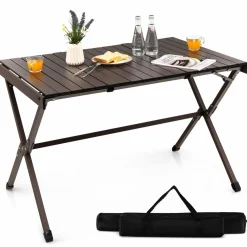 Tangkula 3.6ft Portable Picnic Table, 6 Person Heavy Duty Aluminum Roll Up Camping Table with Carry Bag