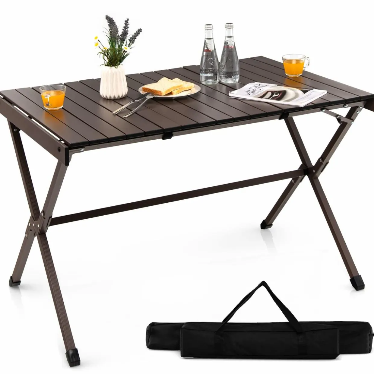 Tangkula 3.6ft Portable Picnic Table, 6 Person Heavy Duty Aluminum Roll Up Camping Table with Carry Bag